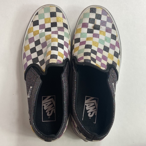 Euc Woman’s Glitter Asher maradi gras colors checkerboard Vans - Picture 4 of 7